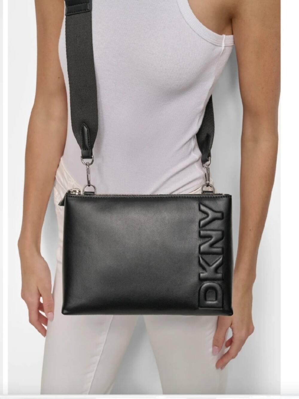 DKNY Tinsley Crossbody with Wide Adjustable Strap Black Faux Leather - Picture 5 of 12